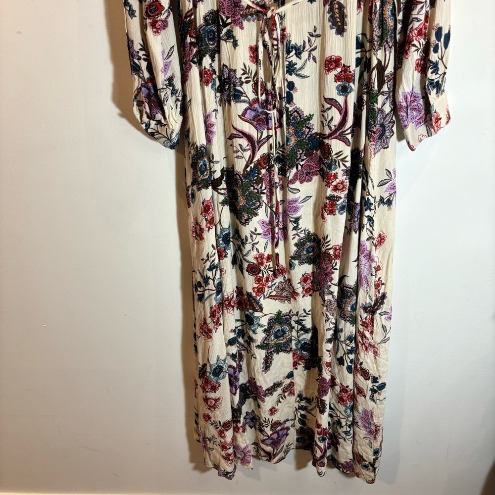 PATRONS OF PEACE Sz M Floral Faux Wrap Balloon Cuffed Sleeves Deep-V Maxi  Dress - Picture 12 of 14